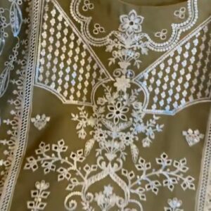 Olive Green Organza Embroidered Suit