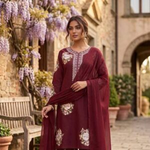 Khaddi Net 3-Piece with Farshi Shalwar