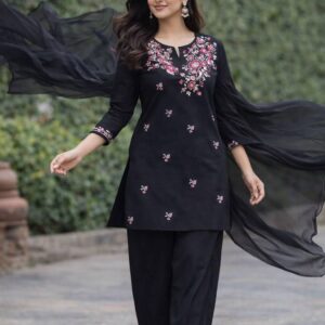 Noir Blossom  Embroidered 3-Piece Lawn Suit
