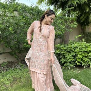 Peach Sonnet Organza Embroidered 3-Piece Suit