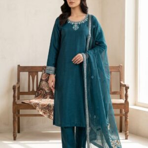 Teal Silk Embroidered Suit