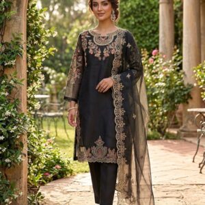 Noir Grandeur  Organza Embroidered 3-Piece Suit