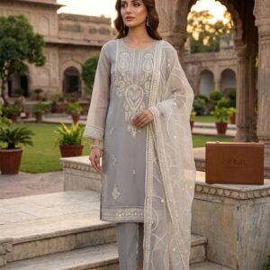 Silver Mist  Organza Embroidered 3-Piece Suit