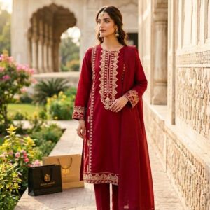 Maroon Royale Embroidered 3-Piece Lawn Suit