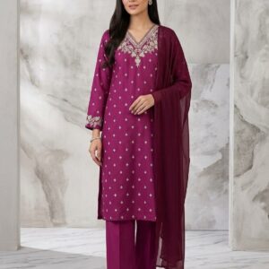 Magenta Mystique Embroidered 3-Piece Lawn Suit
