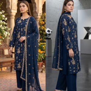 Navy Blue Embroidered 3-Piece Lawn Suit
