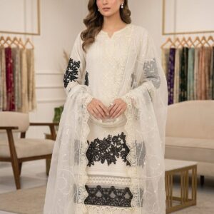 Ivory Elegance Organza Embroidered 3-Piece Suit