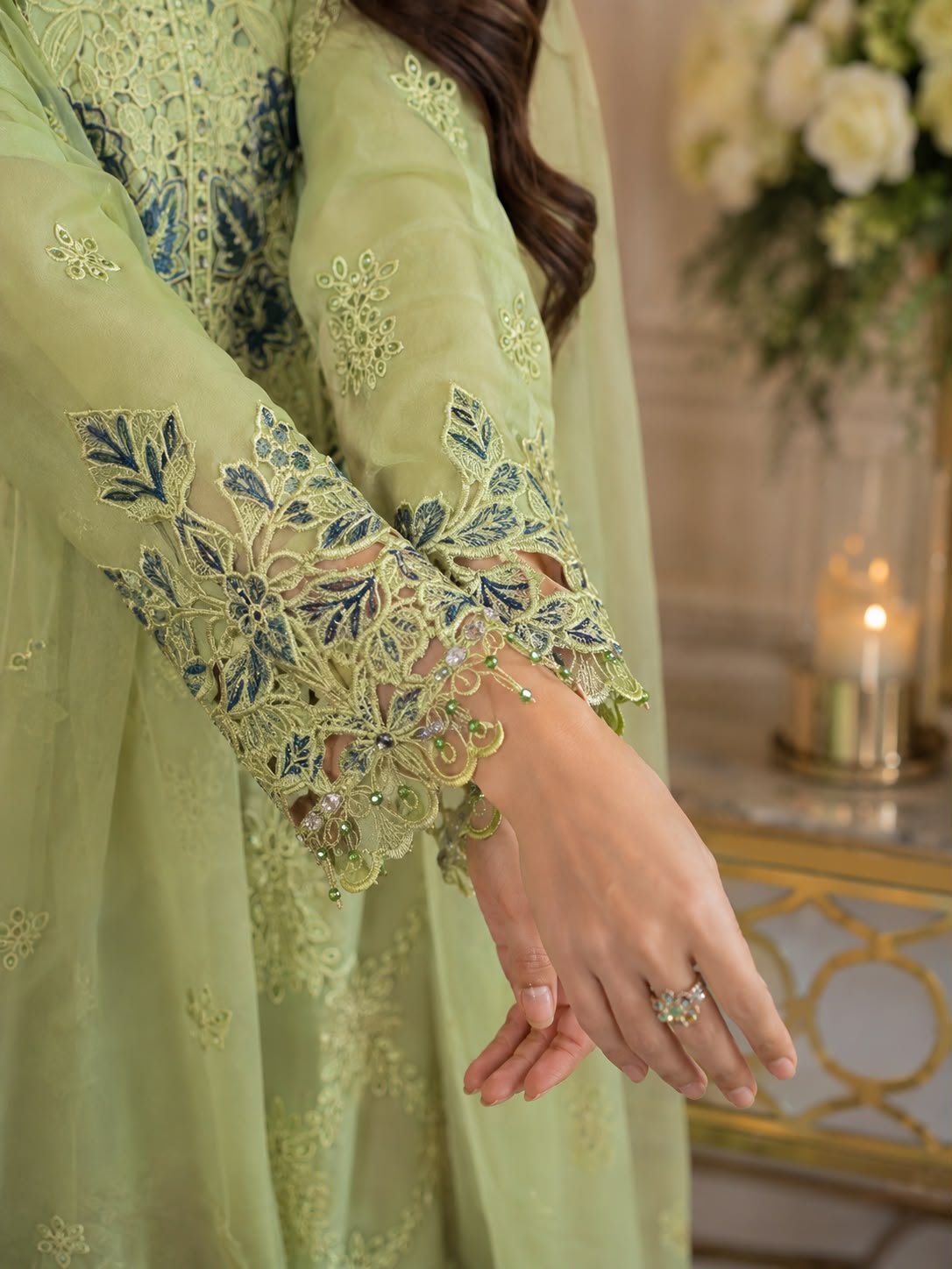 Organza Party Wear Full Embroidered Organza Shirt Organza Dupata Grip Trouser - Image 3
