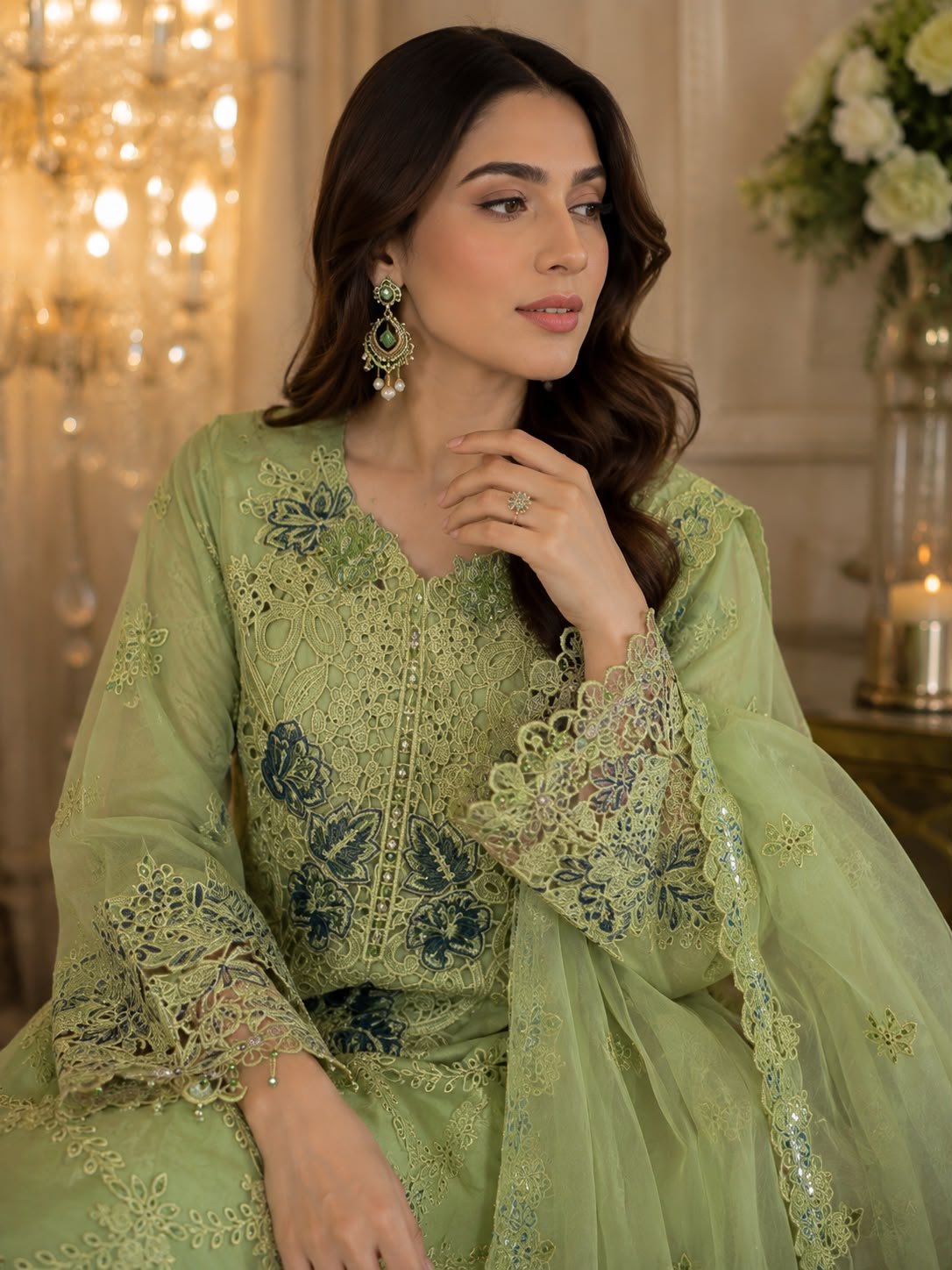 Organza Party Wear Full Embroidered Organza Shirt Organza Dupata Grip Trouser - Image 2