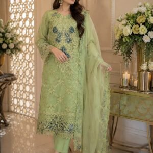 Organza Party Wear Full Embroidered Organza Shirt Organza Dupata Grip Trouser