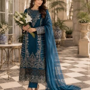 Party Wear Shafoon Full Embroidered Shirt Shafon Dupata Grip Trouser